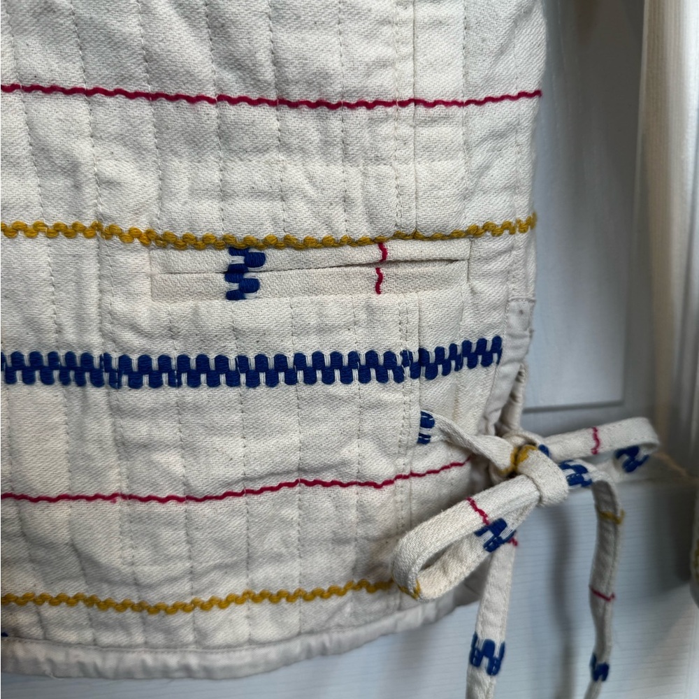 Madewell Quilted Side Tie Jacket XS Stripe Embroidered Cotton Coastal Boho - Picture 13 of 16